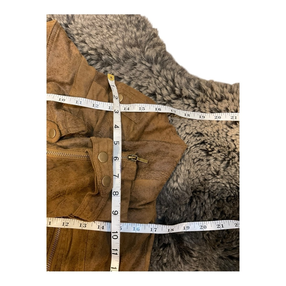 BNCI Blanc Noir Women’s Brown Moto Zipper Biker Vegan Suede Jacket Size Small - Picture 12 of 15